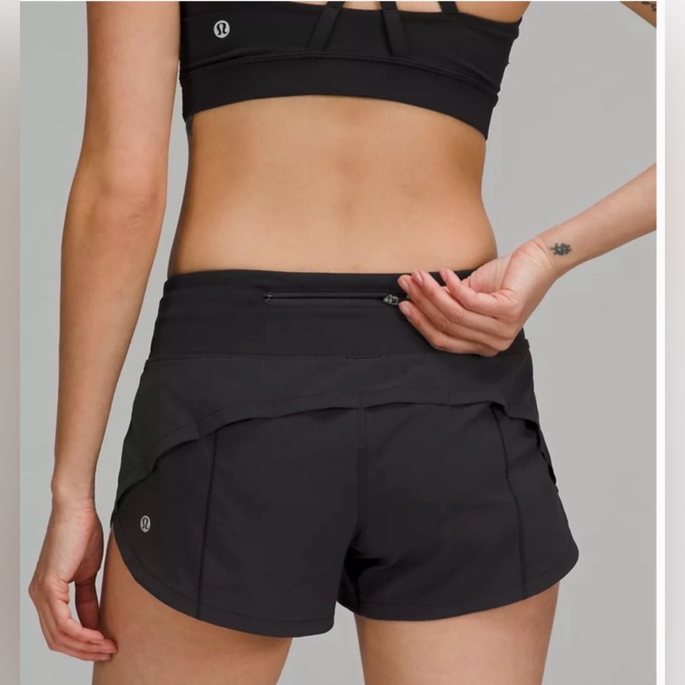 lululemon athletica Black Overlayer Athletic Shorts with Zip Pocket